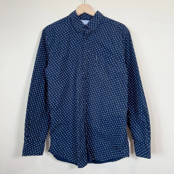 BEN  SHERMAN | NAVY PRINT BUTTON DOWN DRESS SHIRT - Picture 2 of 13